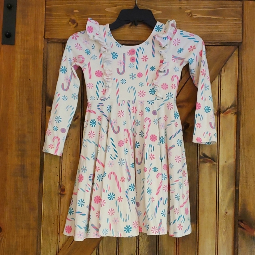 Girls Elenor Rose pink candy cane long sleeve dress size 8